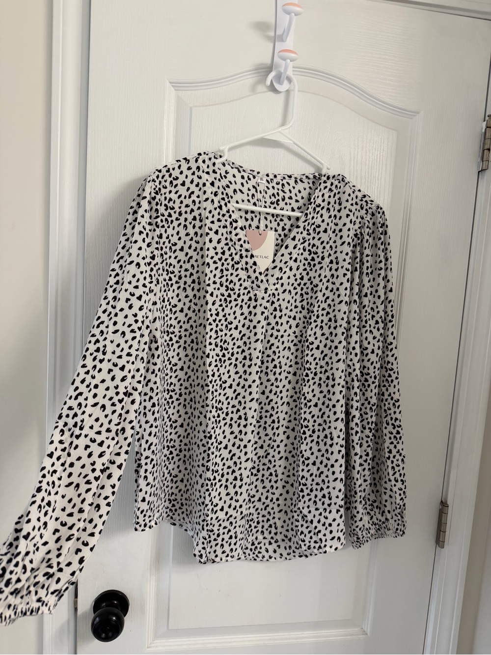 Women’s Black and White Dalmatian Print V-Neck Blouse